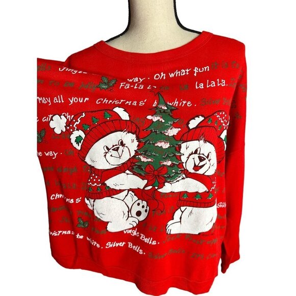 Christmas Bear Sweatshirt VINTAGE Nutcracker 1991 Bears Trees Red Green Medium - Picture 2 of 8